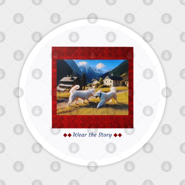 Wear the Story – Hmong Red Frame & Village Companions Magnet by Pimcolle